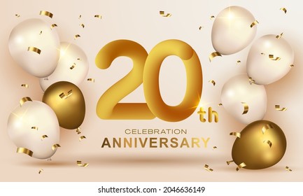 Elegant Greeting celebration birthday Anniversary number 20 twenty gold. Happy birthday, Happy birthday, congratulations poster. Golden numbers with sparkling golden confetti. Vector background