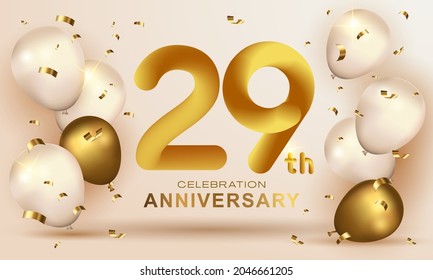 Elegant Greeting celebration birthday Anniversary number 29 twenty nine gold. Happy birthday, Happy birthday, congratulations poster. Golden numbers with sparkling golden confetti. Vector background
