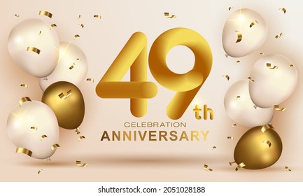 Elegant Greeting celebration birthday Anniversary number 49 forty nine gold gold. Happy birthday, Happy birthday, congratulations poster. Golden numbers with sparkling golden confetti. Vector 