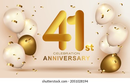 Elegant Greeting celebration birthday Anniversary number 41 forty one gold gold. Happy birthday, Happy birthday, congratulations poster. Golden numbers with sparkling golden confetti. Vector 