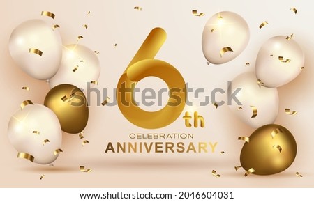 Elegant Greeting celebration birthday Anniversary number 6 six gold. Happy birthday, Happy birthday, congratulations poster. Golden numbers with sparkling golden confetti. Vector background