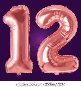 Elegante celebração de saudação de doze anos de aniversário. Aniversário número 12 Feliz aniversário, cartaz de felicitações. Projeto balão 12 número rosa decoração vetor