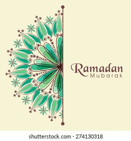 Elegant greeting or invitation card decorated with floral design for Muslim community festival, Ramadan Kareem celebration.