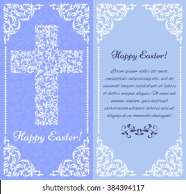 Elegant greeting postcard. Happy Easter!  The Cross from a floral ornament 
There is a place for text