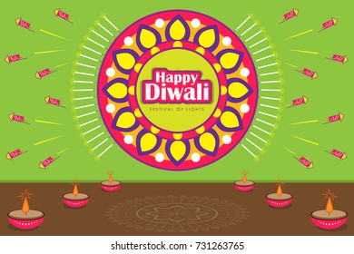 Elegant greetings vector illustration for indian festival diwali celebrations. Can be used for advertisement, poster, banner and backgrounds. (Translation - Happy Diwali)