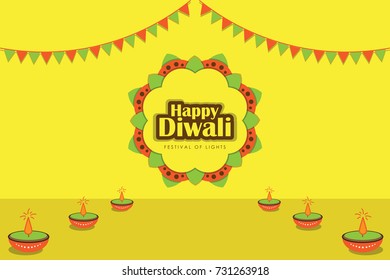 Elegant greetings vector illustration for indian festival diwali celebrations. Can be used for advertisement, poster, banner and backgrounds. (Translation - Happy Diwali)