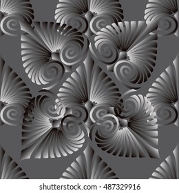 Elegant grey abstract floral vector seamless pattern background wallpaper illustration with vintage  decorative modern 3d Paisley flowers and ornaments.Monochrome endless texture. Floral illustration.