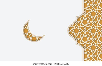 Elegant grey Arabic traditional arch with geometric ornament pattern banner design background