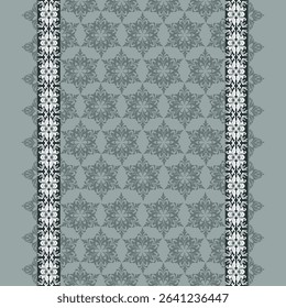 Elegant Grey Damask Design with Ornate Borders