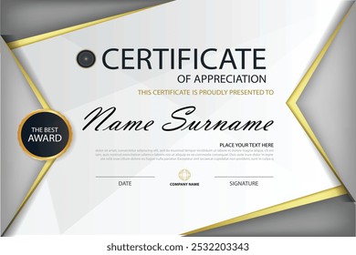 Elegant grey horizontal certificate template	