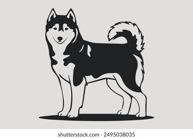 Elegant Grey husky silhouette vector, perfect for pet lovers and designers. This detailed illustration captures the majestic stance of a Siberian husky, ideal for logos, posters, and graphic projects