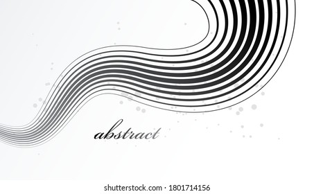 Elegant grey lines vector dimensional abstract background, 3D dynamic curve stripes in motion beautiful design element, template for banner or poster and other ads.