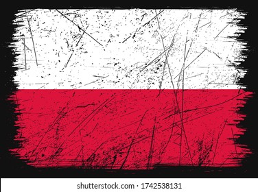 Elegant grunge flag of Poland country. Happy independence day of Poland. Brush flag on shiny black background