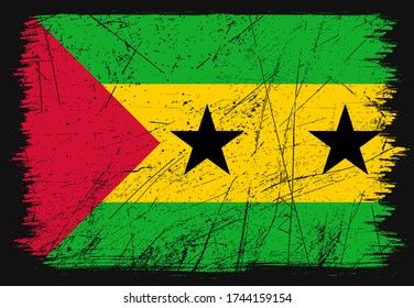 Elegant grunge flag of Sao Tome and Principe country. Happy independence day of Sao Tome and Principe. Brush flag on shiny black background