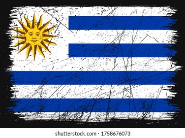 Elegant grunge flag of Uruguay country. Happy independence day of Uruguay. Brush flag on shiny black background