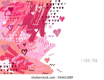 Elegant grunge red background with hearts and place love text. Valentine Day love greeting card template. Vertical seamless border design. Vector illustration stock vector.