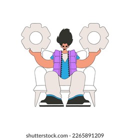 Elegant Guy holding gears. Idea theme.