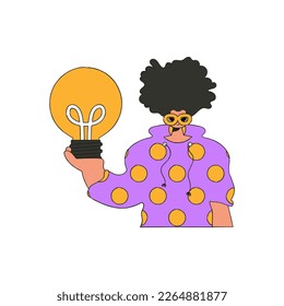 An elegant guy holds a light bulb in his hands. Idea theme.