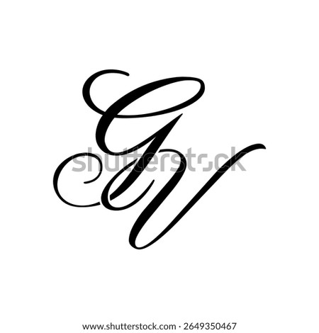Elegant GV Monogram Logo in Black Script – Luxury Calligraphy Initial Design on White Background