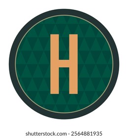 Elegant H badge design with an orange letter H on a dark green geometric background. Surrounded by a dark green circular border, perfect for refined corporate identities.