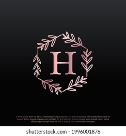 Elegant H Letter Hexagon Floral Logo with Creative Elegant Leaf Monogram Branch Line and Pink Black Color. Usable for Business, Fashion, Cosmetics, Spa, Science, Medical and Nature Logos.