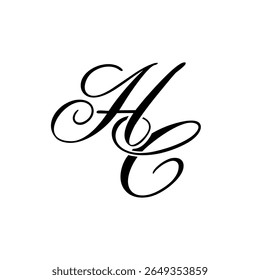 Elegante logotipo de monografia HA em preto script - Caligrafia de luxo Design inicial em fundo branco