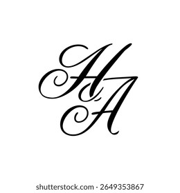 Elegante logotipo de monografia HA em preto script - Caligrafia de luxo Design inicial em fundo branco