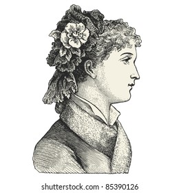 Elegant hairstyle - vintage engraved illustration - "La mode illustrée" edited by "La Librairie de Firmin-Didot et Cie"  published in 1882 France