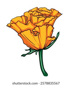 elegant half-opened yellow rose bud, vector image of exquisite rose flower, minimalistic hand drawn illustration for logo, tattoo or business card