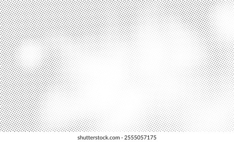 Elegant halftone effect with black dots fading smoothly over a white backdrop, offering a minimalist visual style. Vector halftone pattern noise gradient.