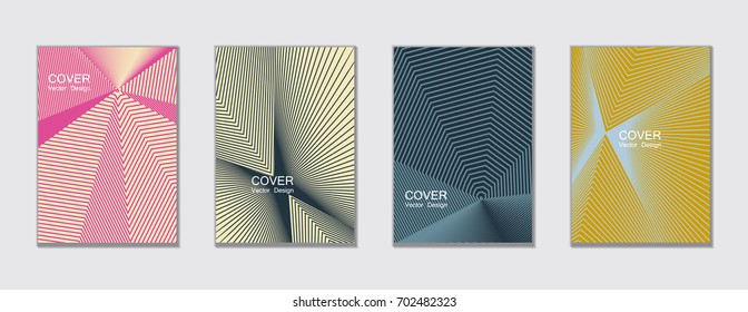 Elegant halftone vector cover templates set with lines, abstract shapes. Title places. Vector journal design geometric shape background set, halftone lines hipster covers abstract collection.