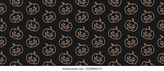 Elegant halloween pumpkin pattern outline gold.