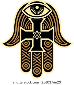 Elegant Hamsa Hand with Religious Symbols Vector eye hand cross, star of david