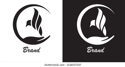 Elegant hand bird logo icon vector design. Cute lined vector sign