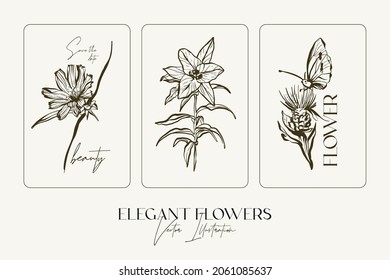 Elegant Hand draw sketch herbs or flowers.