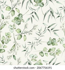 elegant hand drawing eucalyptus leaves pattern