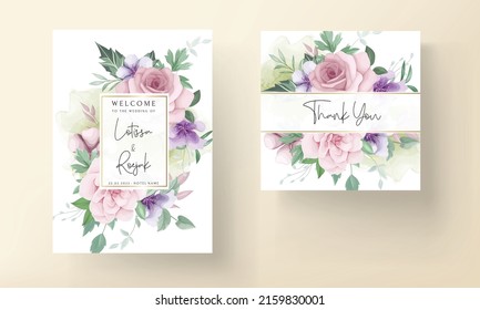 elegant hand drawing flower and leaves invitation card template