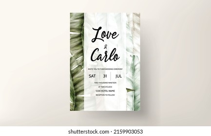 elegant hand drawing watercolor tropical leaves invitation card template