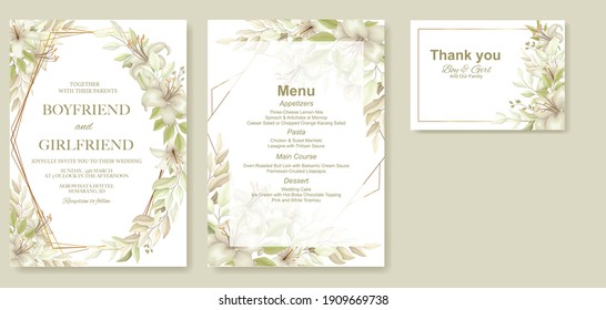 Elegant Hand Drawing Wedding Invitation Floral Design