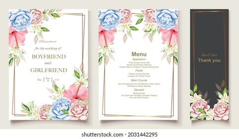 Elegant hand drawing wedding invitation floral design