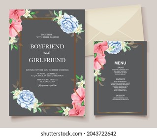 Elegant hand drawing wedding invitation floral design