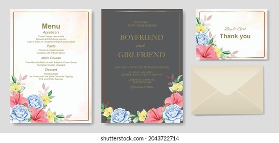 Elegant hand drawing wedding invitation floral design