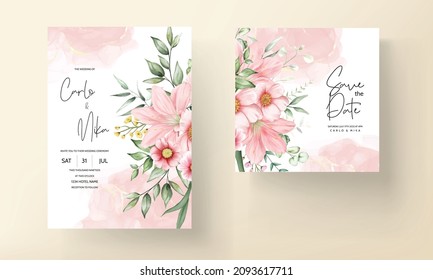 Elegant hand drawing wedding invitation watercolor floral design