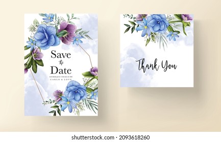 Elegant hand drawing wedding invitation watercolor floral design