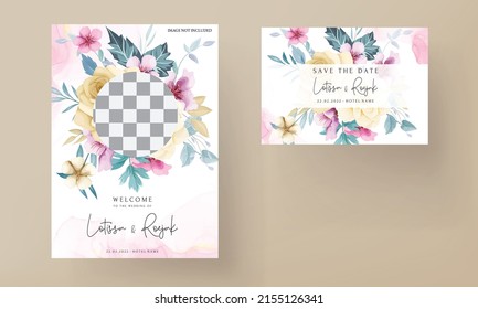 Elegant hand drawing wedding invitation floral design
