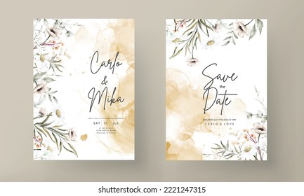 Elegant hand drawing wedding invitation watercolor floral design