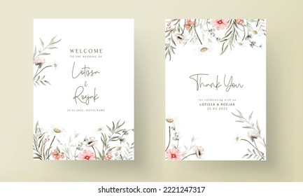 Elegant hand drawing wedding invitation watercolor floral design