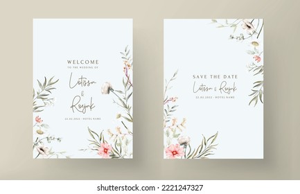 Elegant hand drawing wedding invitation watercolor floral design