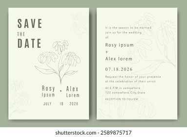 Elegant hand drawing wedding invitation floral design