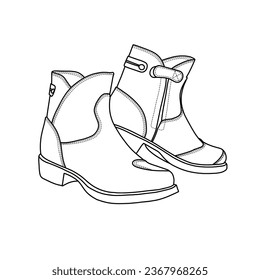 Elegant Hand Drawings Women's Leather Zipper Boots Line Art Vector sketch illustration- The Perfect Footwear for Every Occasion. Isolated on white background